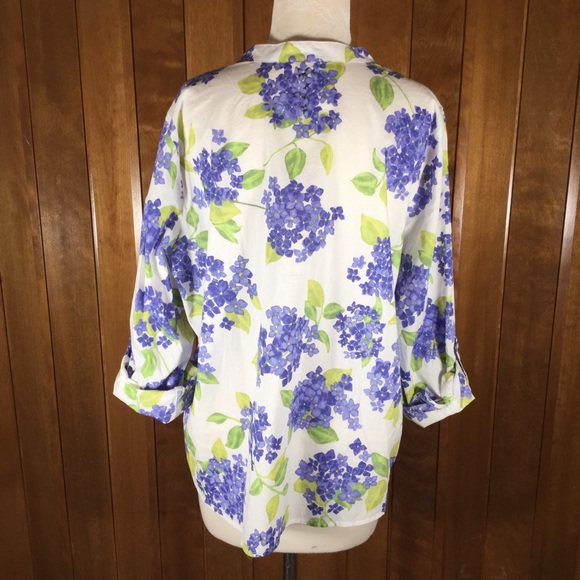 Talbots White & Purple Floral Print Cotton Blouse - Picture 5 of 7